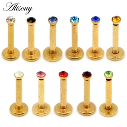 Alisouy 1pc Nombril Zircon Stainless Steel Internally Threaded Body Jewelry Crystal Lip Piercing Labret Ring Tragus Ear Stud