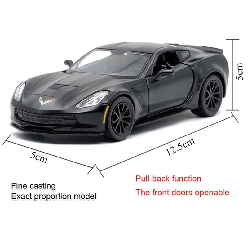 RMZ CITY 1:36 Corvette C7 Cool Black Alloy Diecast Car Model Toy With Pull Back For Children Gifts Toy Collection