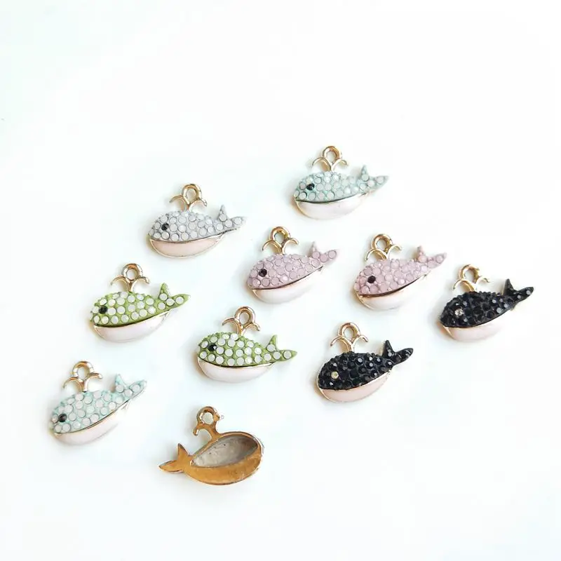 PURPLEGRAPE Japan and South Korea fashion diamond small whale multicolor pendant DIY handmade earrings accessories a pack of 4