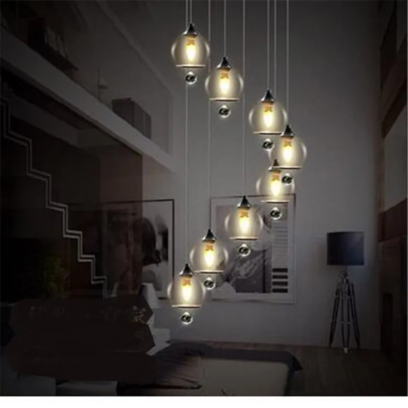 

pendant lights crystal length led Stairs light Original modern double staircase simple creative personality pendant lamp FG46