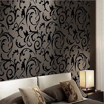 

Q QIHANG Modern Victorian Damask/Simulation Striae Wallpaper Roll Black Color 0.53m*10m=5.3m2