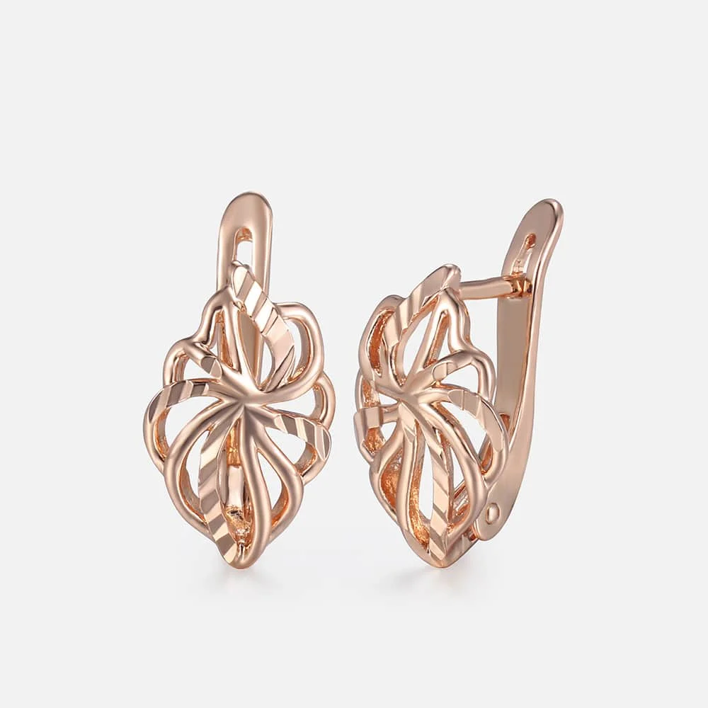 Cut Out Leaf Stud Earrings For Women Girls 585 Rose Gold Color Earrings Women\'s Hot Party Wedding Jewelry Gifts for Women GE164