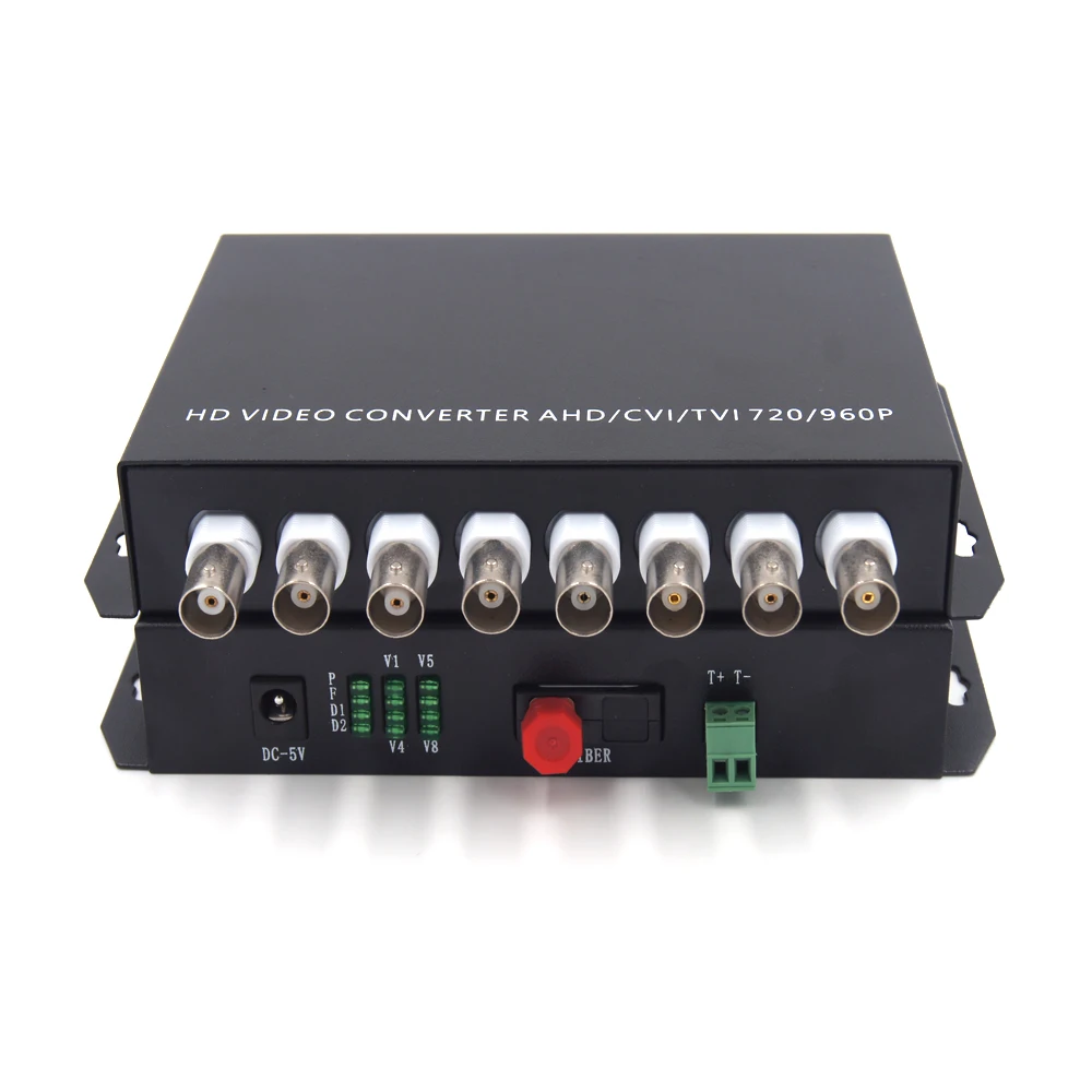 

8port Optical Video Converter 1 Set, HD 960P Video over Fiber Optic Extender Singlemode 20Km for CVI TVI AHD CVBS Cameras