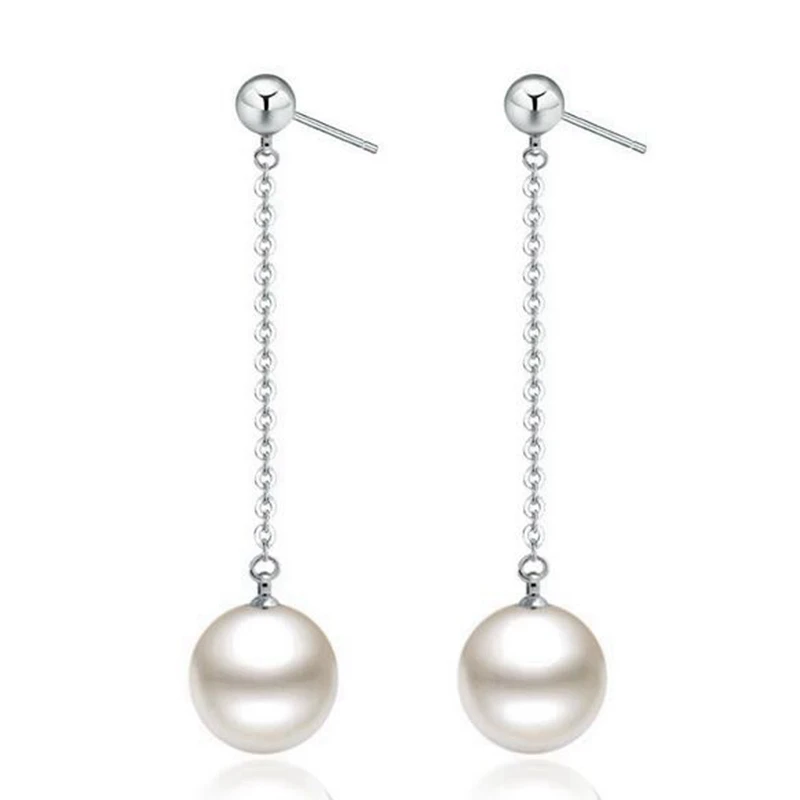 OMHXZJ Wholesale  temperament Elegant Simple Fashion for Woman Gift Pearl 925 Sterling Silver Long Tassel Stud Earrings YS252 image 3