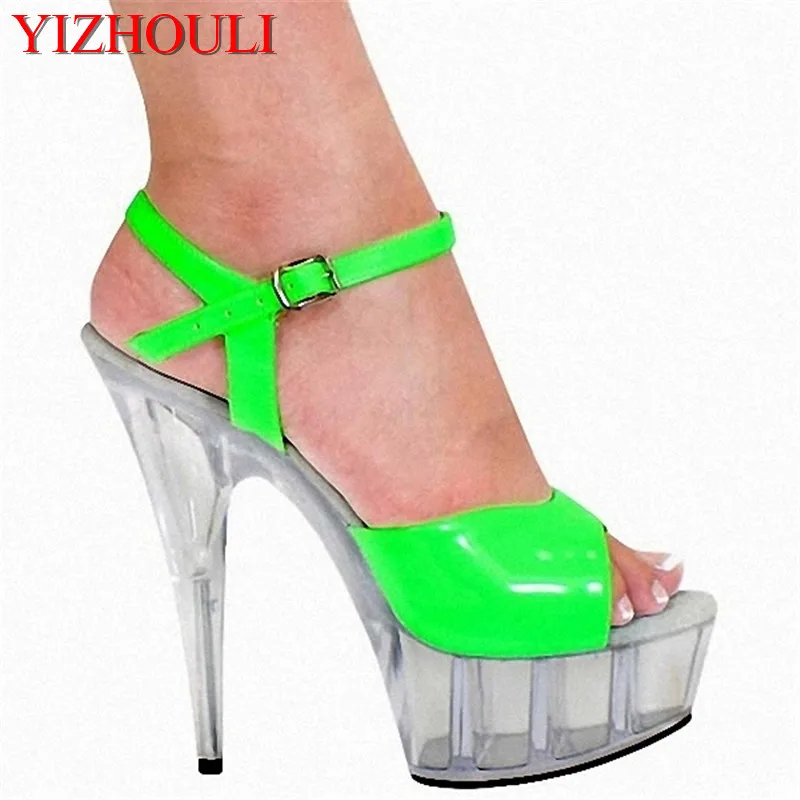 Fashionable many color can choose 15 centimeters tall crystal low sandal, sexy fish mouth sandal