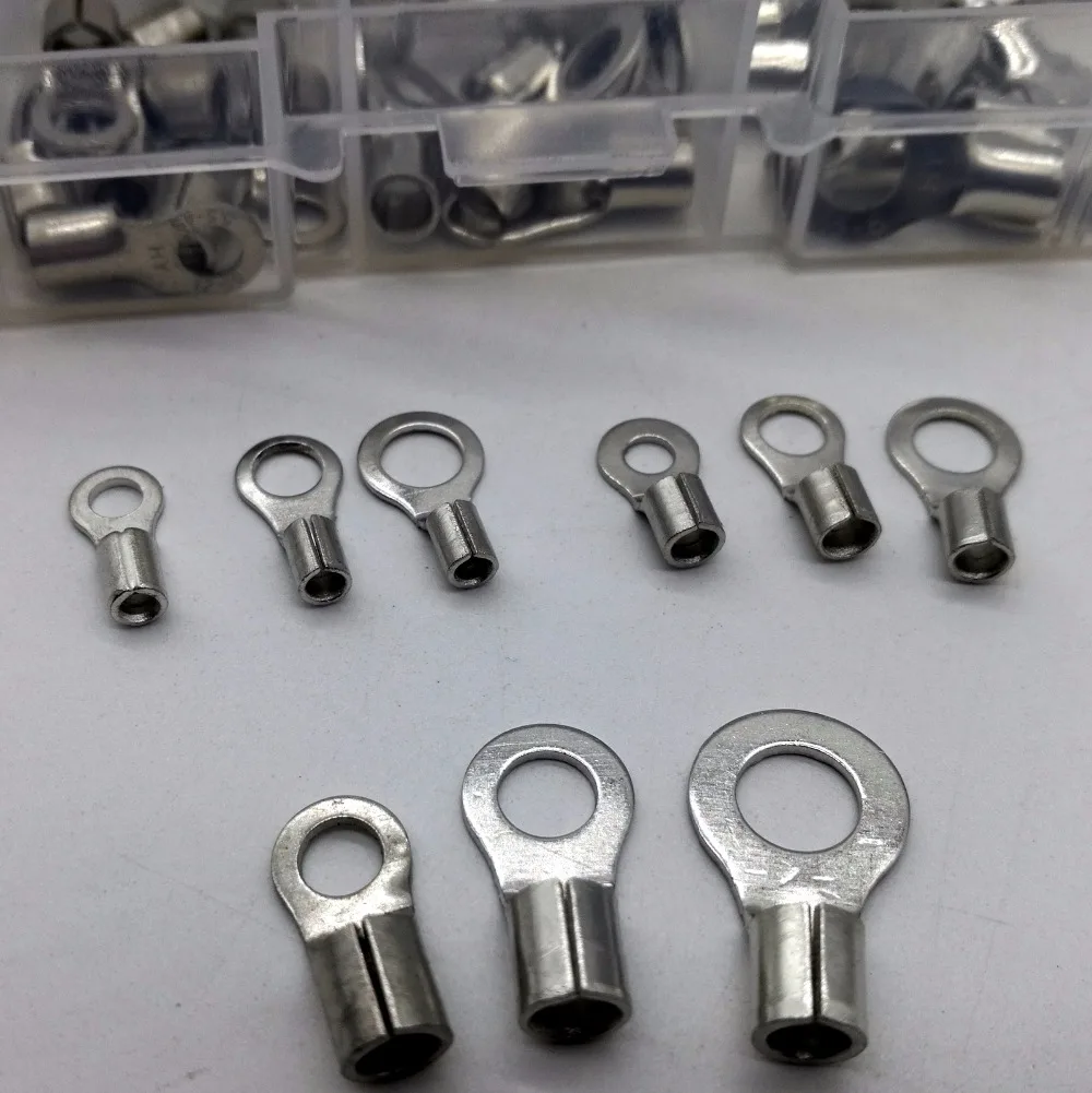 100-200pcs   9 kinds Cold naked terminal Non-Insulated Ring   OT-type Terminals Assortment Kit Cable Wire Connector Crimp