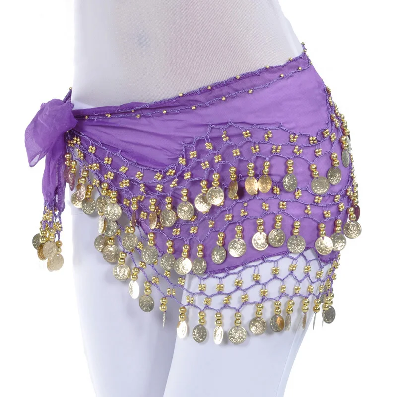 Lady Women Belly Dance Hip Scarf Accessories 3 Row Belt Skirt With Gold bellydance Tone Coins Waist Chain Wrap Adult Dance Wear