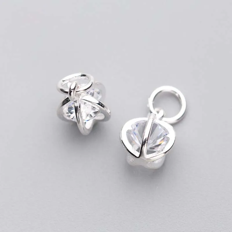 1pc 100%925 Sterling Silver Irregular Zircon Shiny Charms 10x7mm Earrings Bangles Bracelets Silver Pendants Findings DIY Jewelry
