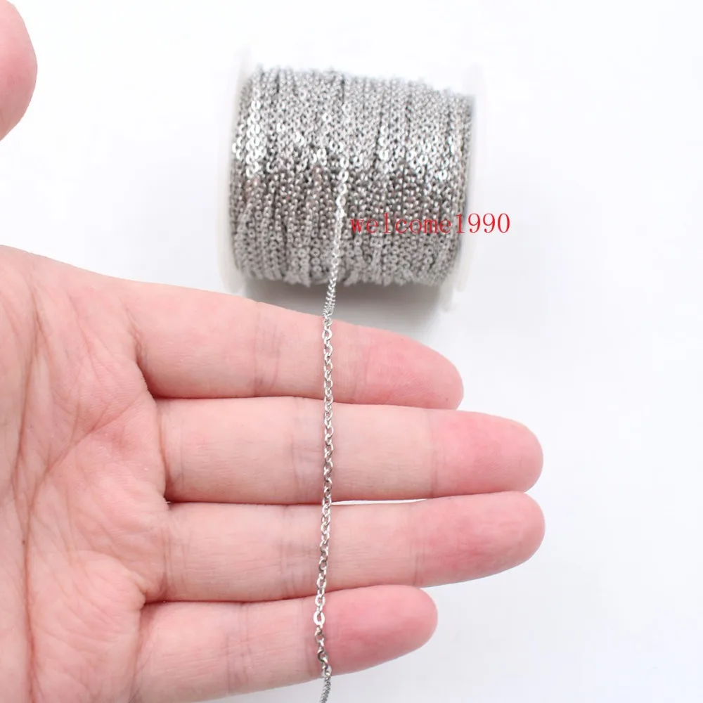 Fate Love  50meter /Roll Stainless Steel 1.5mm 2mm 2.3mm 3mm Strong Flat Oval Link Chain Jewelry Finding / Marking Chain DIY