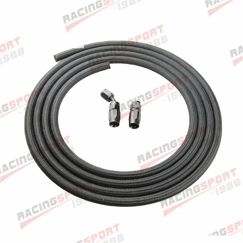 3M/5M 12AN AN12 Black Braided Oil Fuel Fittings Hose End 0+45+90+180 Degree Oil Adaptor Kit Oil Fuel Hose Line With Clamps