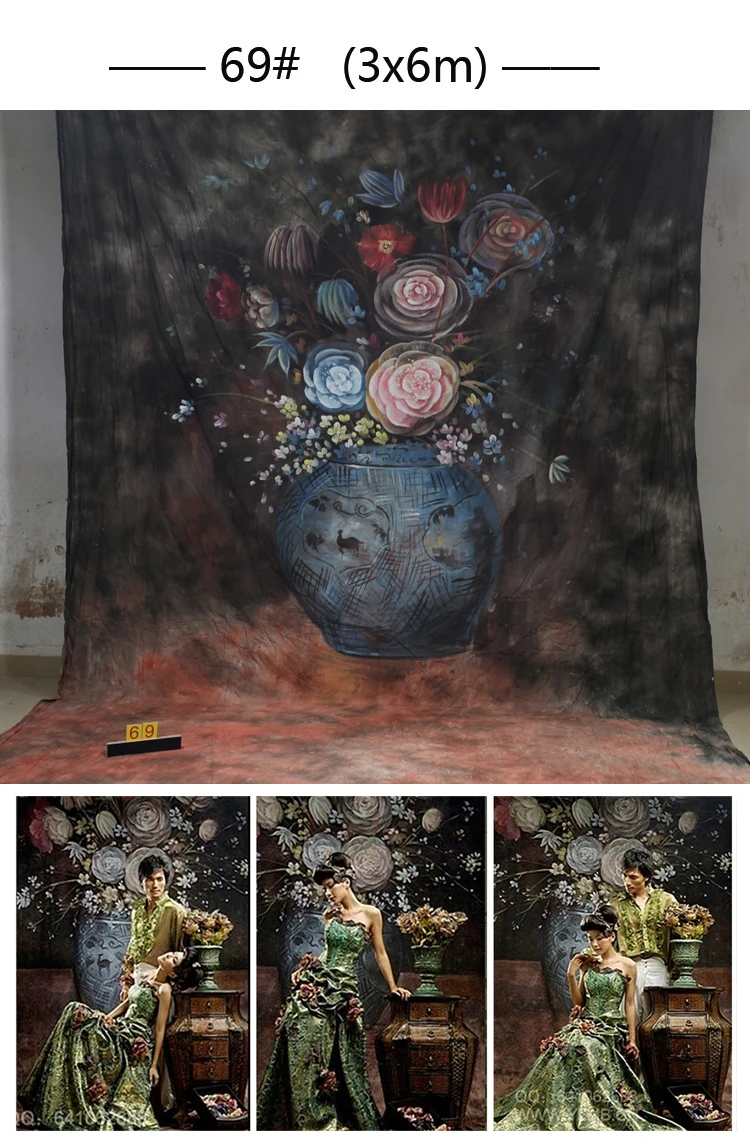 

Custom hand painted muslin flowers vase photography backdrops for kids party photo studio portrait backgrounds wedding