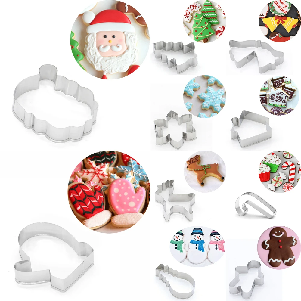 12 Style Christmas Cookie Cutters Moulds Stainless Steel Xmas Theme Biscuit Mold DIY Dessert Pastry Decoration Baking Tools