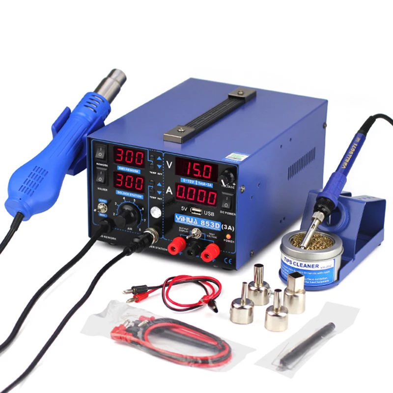 Portable 853D USB 3A Hot Air Soldering Station Electronic Products Welding 3 In 1 Hot Air Gun Desoldering Station 220V