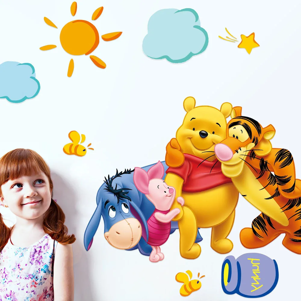 Cute Winnie the Pooh Bear Tiger wall stickers for kids room adesivo de parede Cartoon kindergarten Wall decal Nursery Room Decor