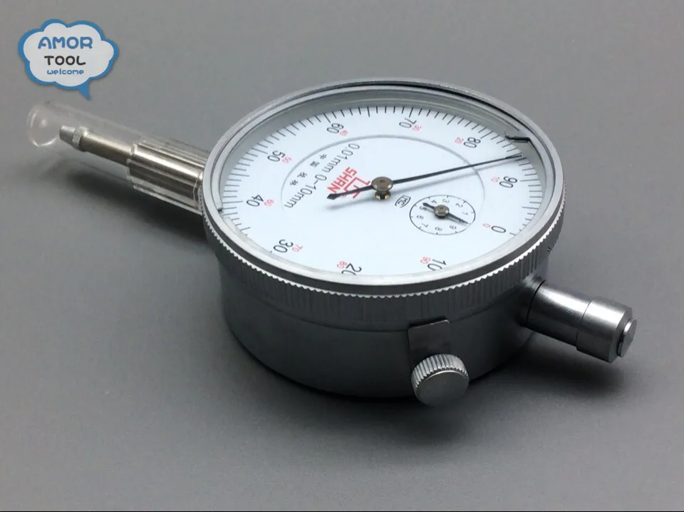 SHAN Dial Indicator 0-10mm/0.01mm Aluminum Body Dial Gauge Without Lug Back Micrometer Measuring Tool