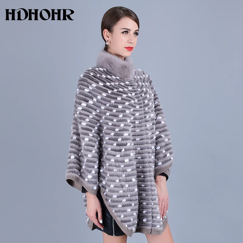 HDHOHR 2025 abrigo de piel de visón auténtica para mujer, abrigos de visón tejidos naturales, manga de murciélago, chaquetas de piel con cuello mandarín cálidas para invierno