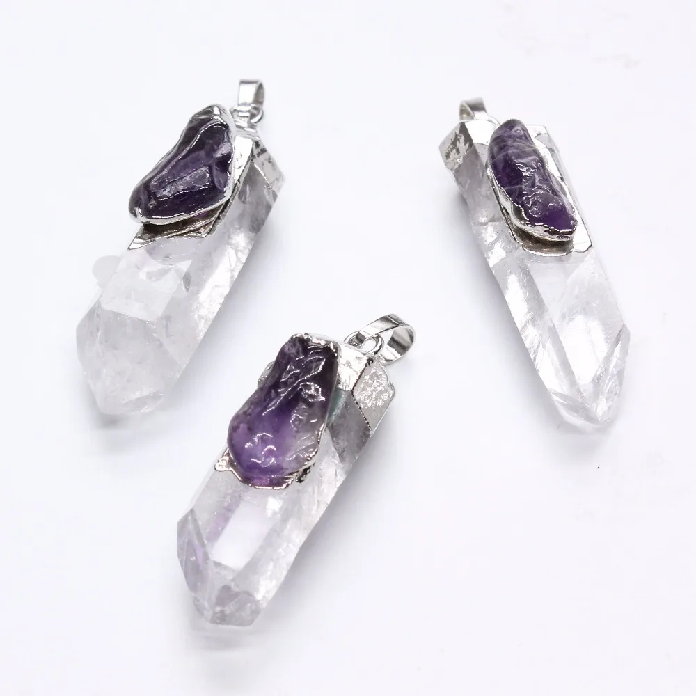 100-Unique 1 Pcs Charm Silver Plated Irregular Shape Natural Rock Crystal Amethysts Quartz Pendant For Gift Jewelry