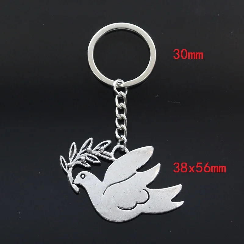 New Keychain 38x56mm Peace Dove With Olive Pendants DIY Men Car Key Chain Ring Holder Keyring Souvenir Jewelry Gift