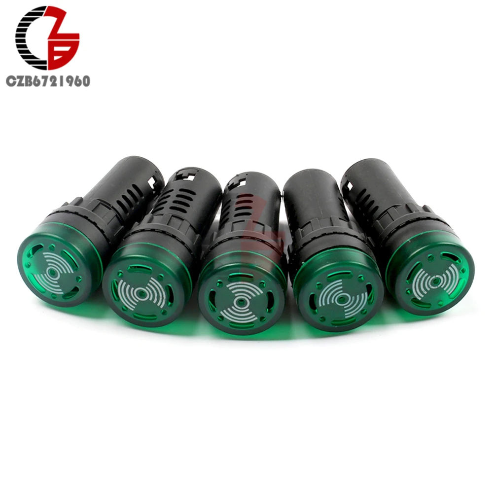 12V 24V 110V 220V AD16-22SM Green LED Flash  Indicator Light  Signal Light Warning Lamp with Buzzer Alarm