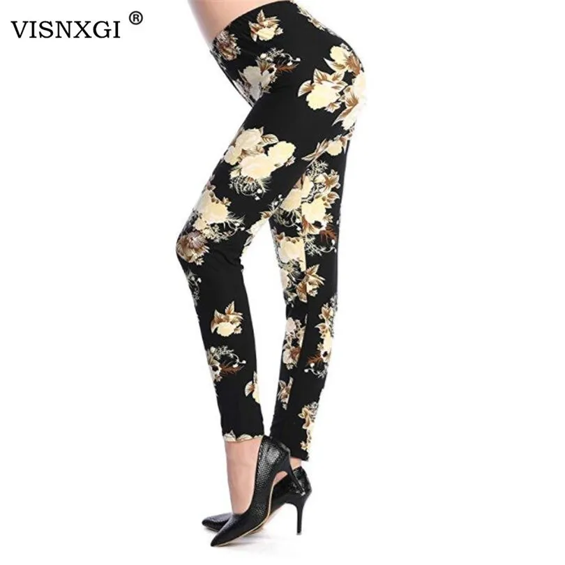 

VISNXGI Women Leggings Pantalones Black Milk Print Leggings Summer Style Soft Skin Material Nine Women Geometry Printed Leggins