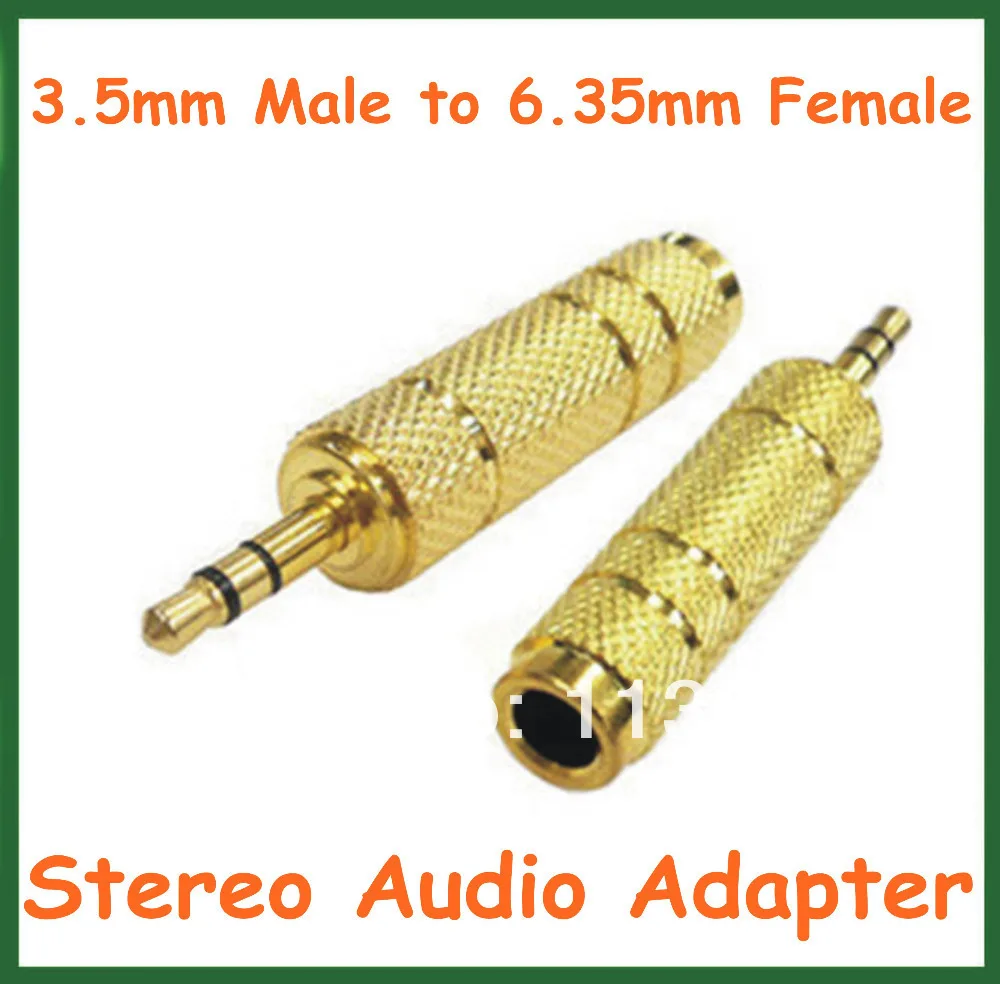 100 pcs Gold Tone 3.5mm Male to 6.35mm Female Stereo Audio Plug Jack Adapter Converter Connector