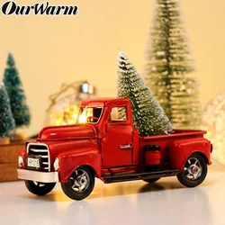 OurWarm Red Metal Vehicle Antique Car Vintage Classic Truck For Home Miniature Christmas Party Table Decoration New Year Gift