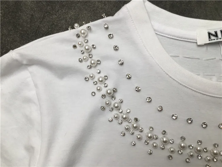 New 2019 Men gentleman handmade beaded hot drilling T Shirts T-Shirt Hip Hop Skateboard Street Cotton T-Shirts Tee Top kenye G18