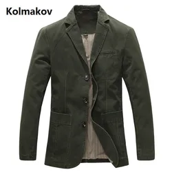 Blazer casual masculino, 100% algodão, jaqueta militar, blazers masculinos, casaco de terno, marca, primavera, 2022