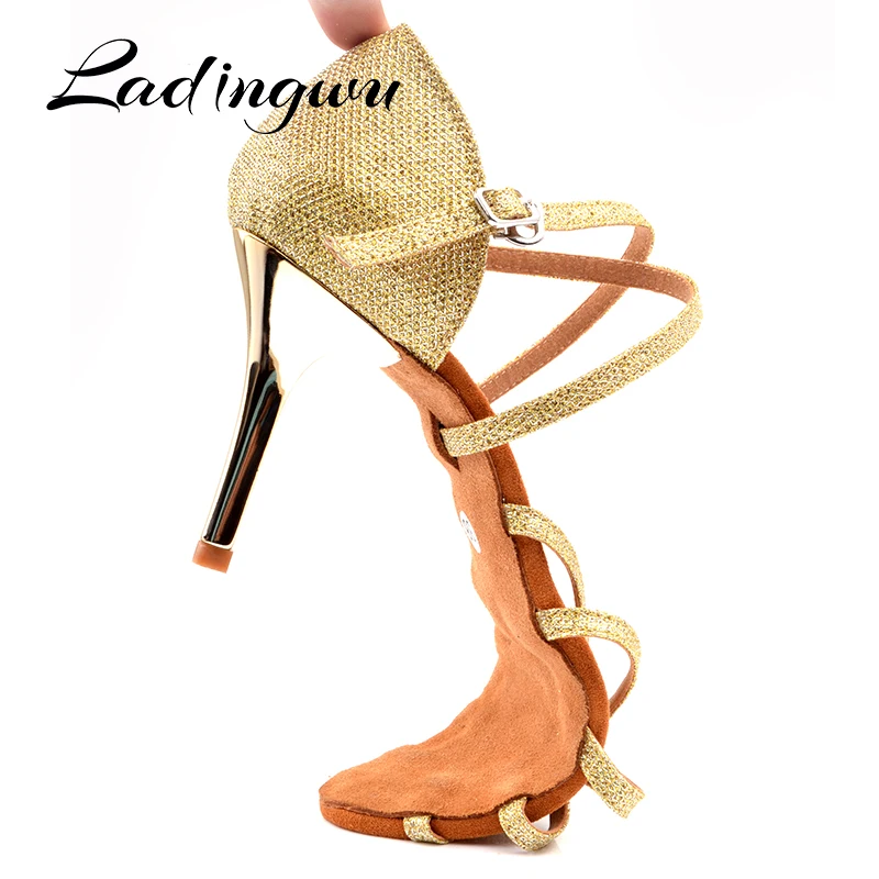 Ladingwu Vrouwen Ballroom Dansschoenen Gouden Glitter Beroep Latin Dansschoenen Latex Zachte Bodem Salsa Schoenen Dans Sandalen