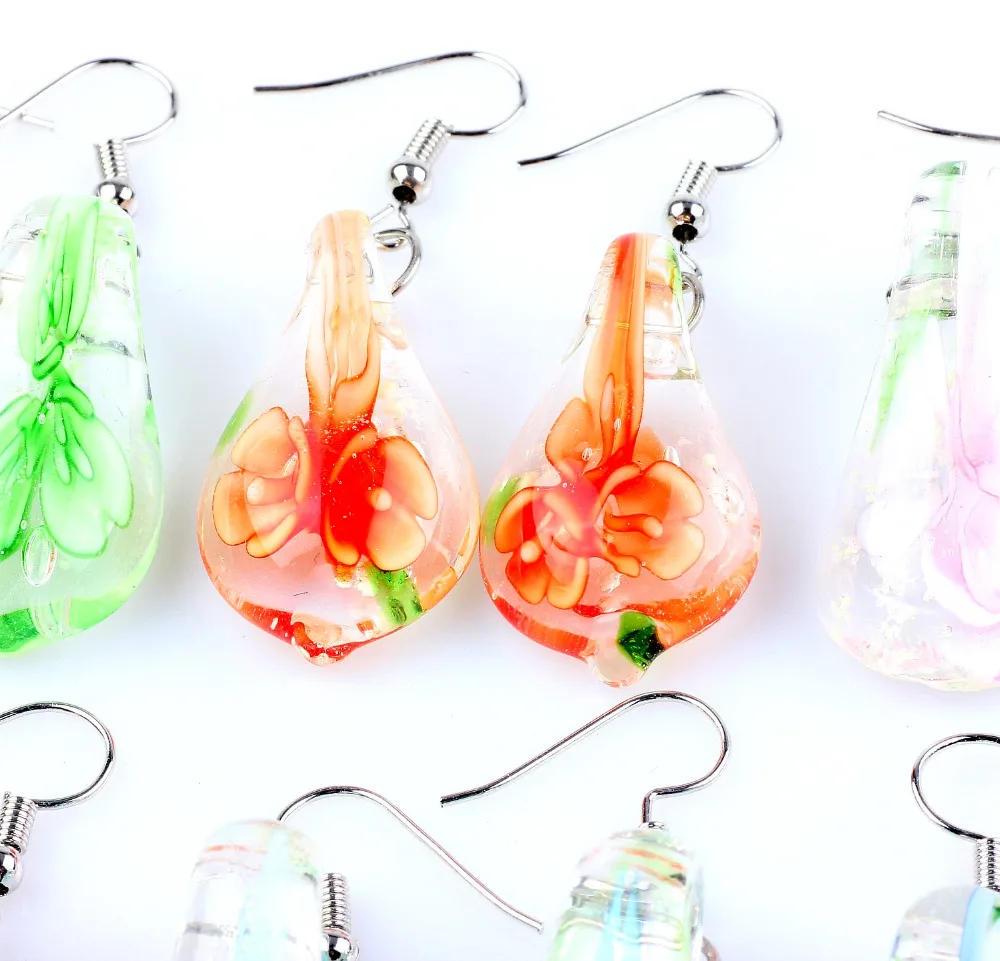 Wholesale Womens 2023 Summer 6Pairs Handmade Murano Lampwork Glass Mix Color Flower Earrings Hot