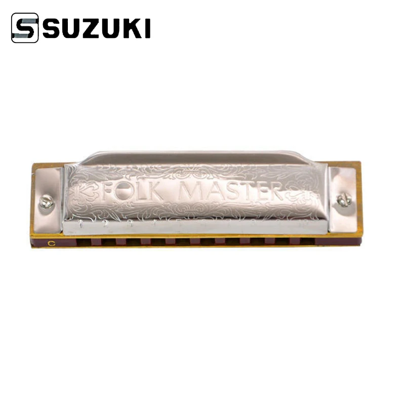 Suzuki Diatonic Harmonica 1072 New Silver FolkMaster Gaita Standard 10 Hole Beginner Blues Harp