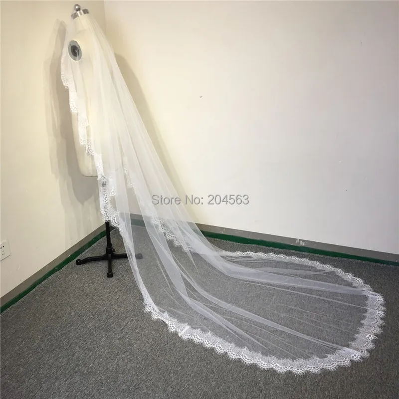 One-Layer White or Ivory Long Lace Wedding Bridal Veils Tulle Veil for Bride without Comb