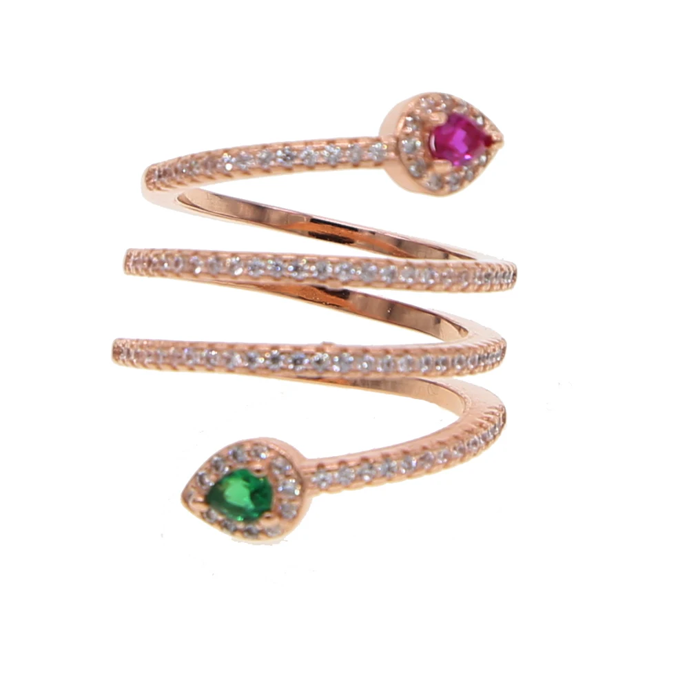 

2019 latesst Design long snake Ring with Full Micro Paved green red CZ Fashion Women Silver Color curved Rings Wholesale