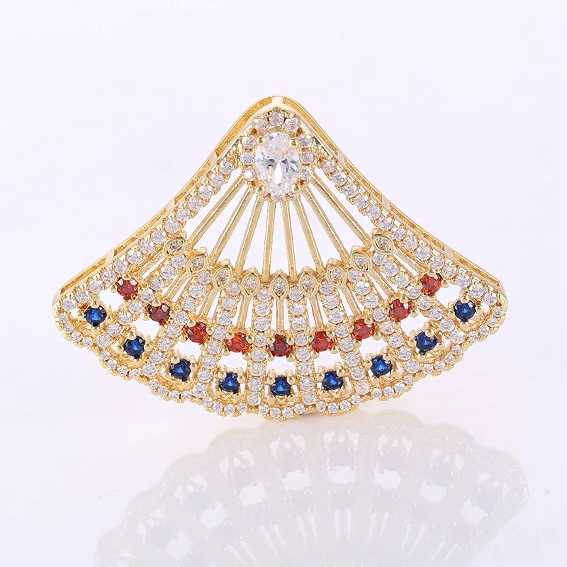 Luxury Crystal Rhinestone Jewelry Findings Accessories Fan-shaped Big Pendant For DIY Beaded Pearls Necklace Components