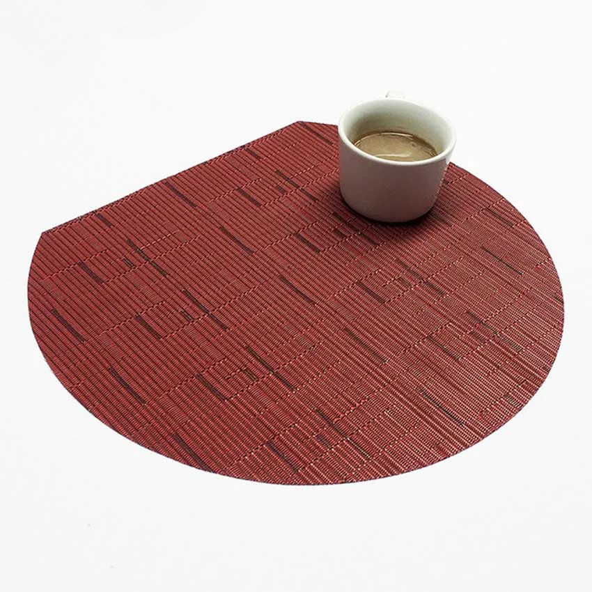 Bamboo Weave Solid Color Nordic Placemats Oilproof Dining Coffee Table Mats Bowl Pads Waterproof Semicircular 35*31cm Restaurant