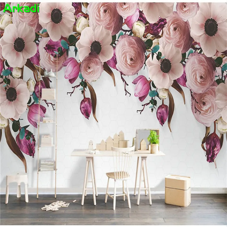 3d wallpaper custom photo American hand-painted rose flower vine garden wind wallpaper modern minimalist living room bedroom