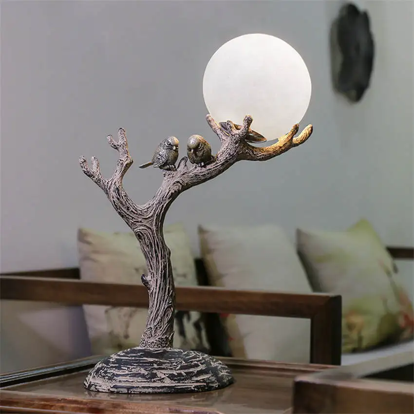 art deco Courtyard view resin table lamp elegant moon bird bedroom bedside lamp creative home deco living room led table light