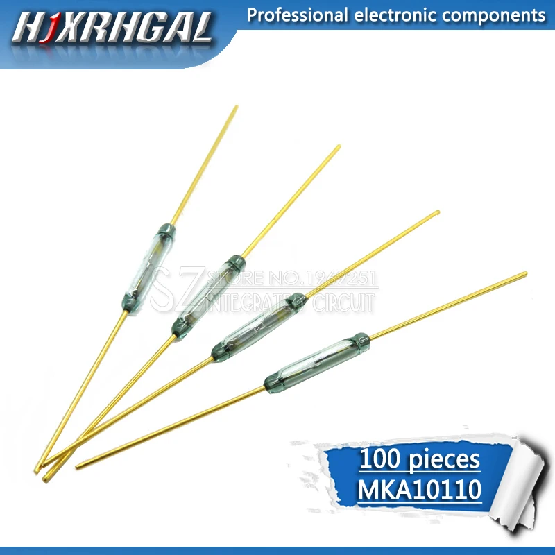 100pcs MKA10110  1.8*10mm Magnetic Control Switch Green Glass Reed Switches Glass Normally Open NO Contact For Sensors HJXRHGAL