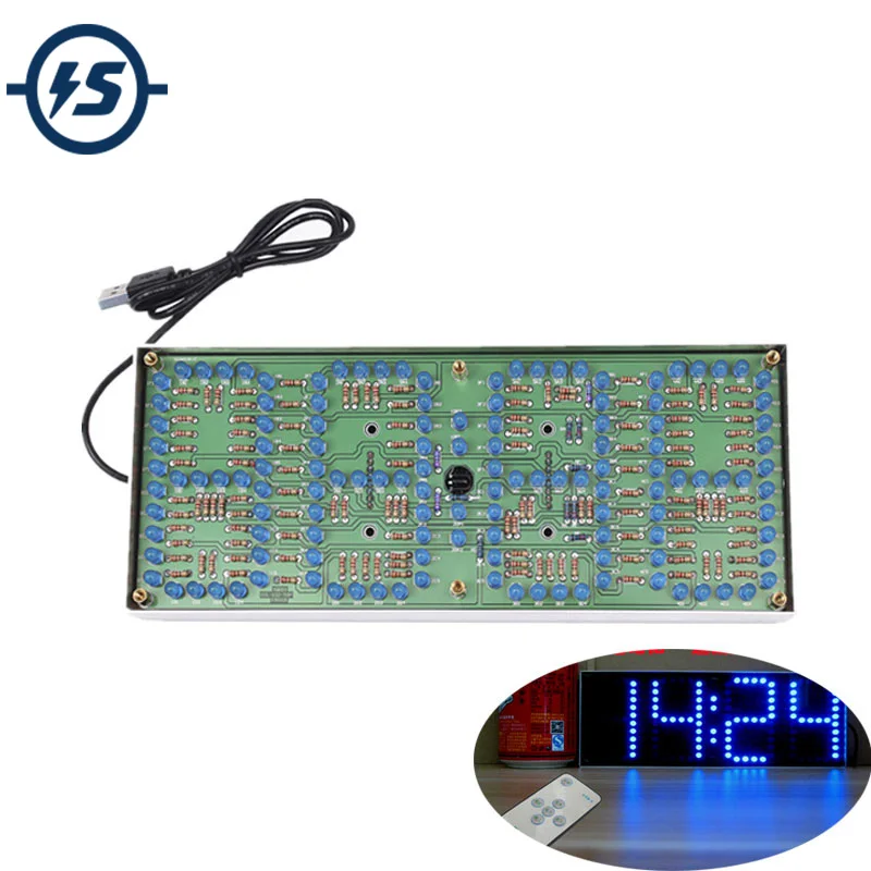 ECL-132 zestaw DIY niebieski ekran zegarowy zestawy elektroniczne z pilotem zdalnego sterowania 132 sztuk 5mm diody led zegar z wyświetlaczem