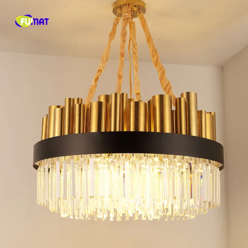 

FUMAT Gold Round Or Rectangular K9 Crystal Stainess Steel LED Pendant Lighting Luxury Lustres Matel Lamp Minimalist Post Modern