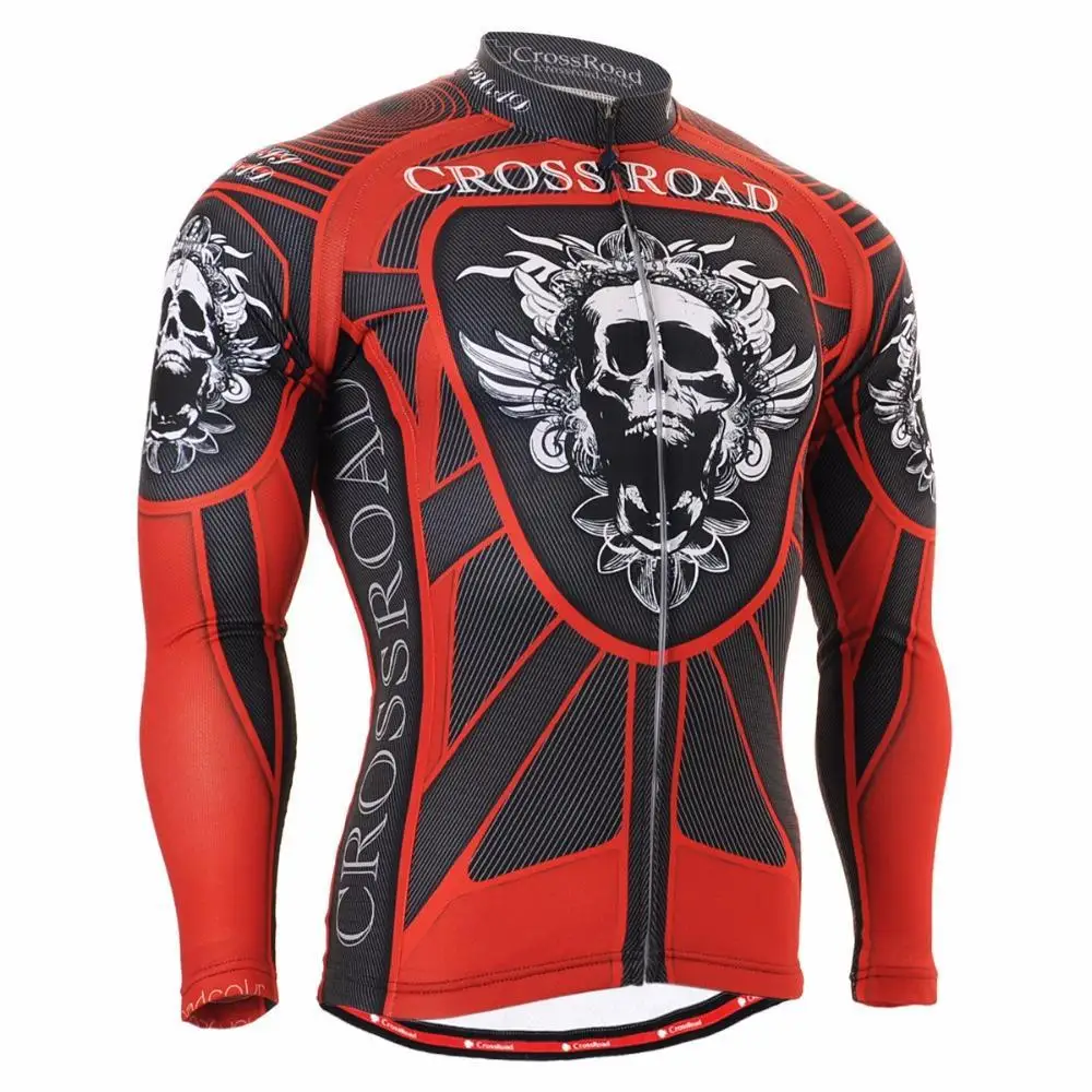 SKULL ARMOR Full Graphic Men`s Long Sleeve Cycling Jersey Useful 3 Rear-pockets Quick Dry Outdoor MTB Road Bike Bicycle Clothing