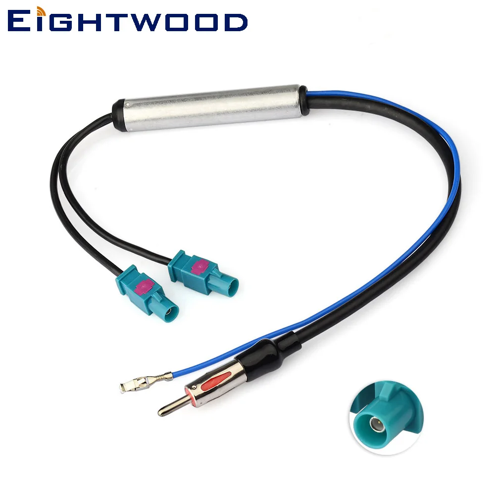 Eightwood Auto Radio Antenna Amplified Active Splitter Cable Dual Fakra Z Male to Din Male for VW Diversity System Aftermarket