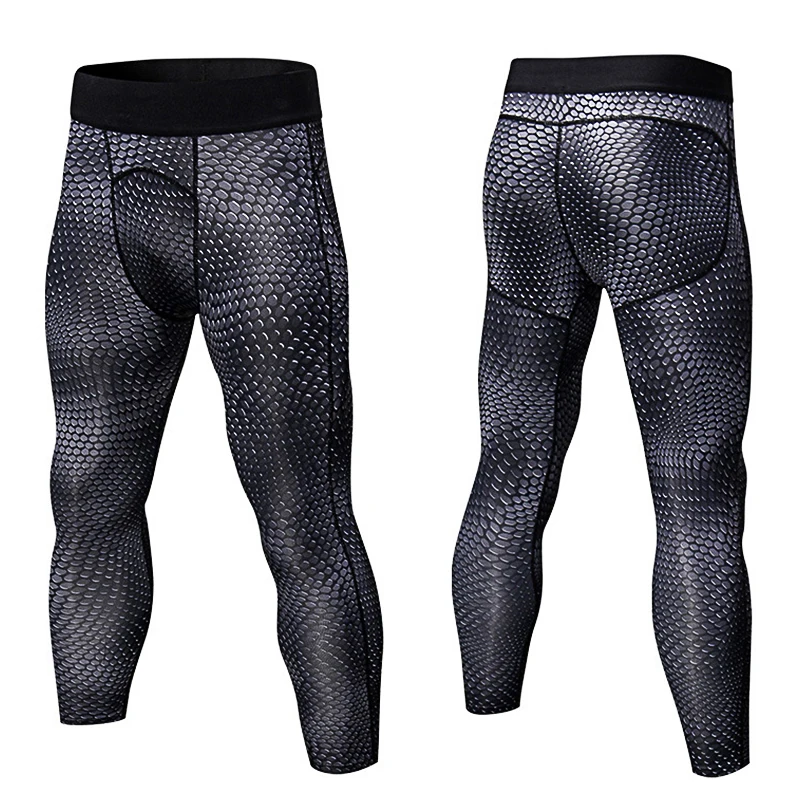 2020 New Mens 3D Print Compression Tights Running Sports Gym Leggings Male Fitness Capris Pants 3/4 Calf Length Elastic Trousers