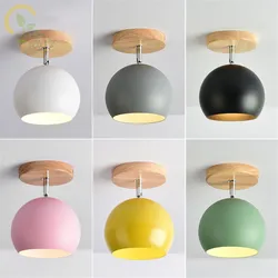Modern Colour Led Ceiling Lights with Metal Lampshade for Corridor Nordic Wood E27 Kitchen Ceiling lamps Home Lighting Fixtures