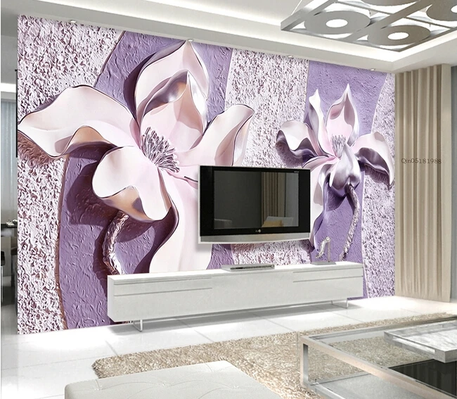 Custom papel DE parede floral,3D Purple Jade orchid murals for bedroom restaurant TV background wall waterproof wallpaper