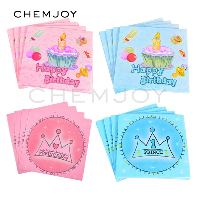 20 Sheets Disposable Party Tableware Paper Napkin for Boy Girl Happy Birthday Baby Shower Holiday Party Supplies Decorations