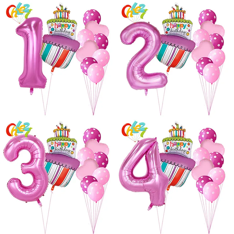 10pcs 40 inch Pink Blue Number 1 2 3 4 5 year Birthday large cake Balloons Baby Boy Girl 1st Party Decor Dot latex helium globos