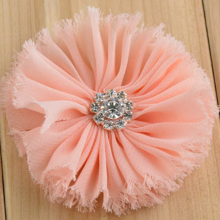 30pcs/lot Vintage Shabby Chiffon Flowers With Rhinestone Centers