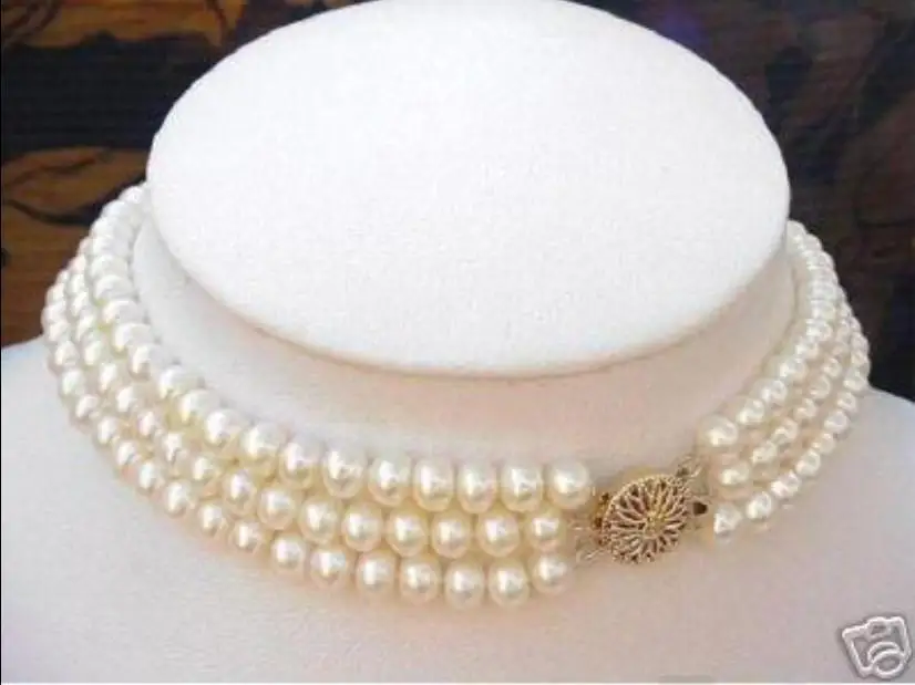 Cultivation Pearl 3 Strand 7-8MM White Pearl Choker Necklace