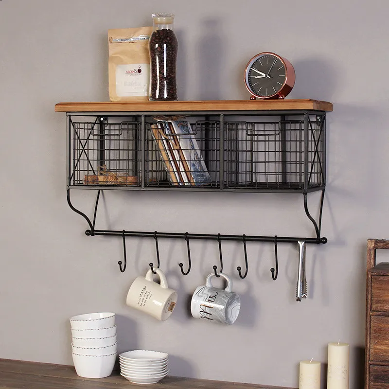 Retro industrial wind grid wall decoration rack hook cafe office home wall American ornaments